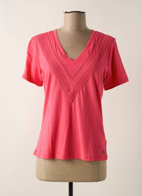 T-shirt col v manches courtes rose GARCIA femme