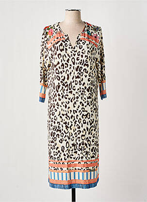 Robe mi-longue manches 3/4 manches 3/4 beige FUEGO WOMAN femme