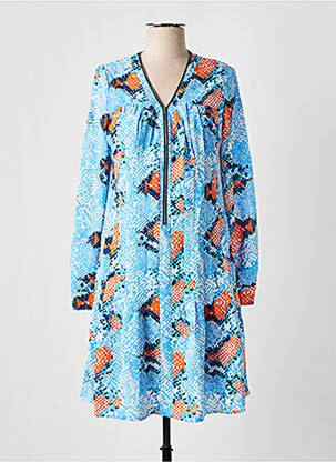 Robe mi-longue coupe évasée manches longues bleu MARBLE femme