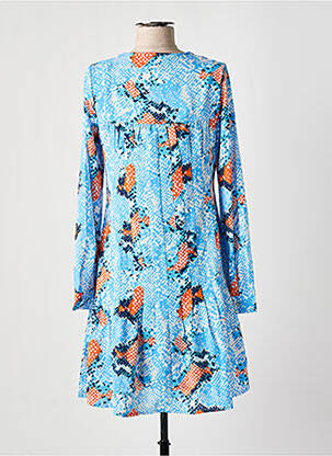 Robe mi-longue imprimé fantaisie manches longues bleu MARBLE femme