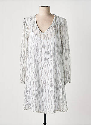 Robe mi-longue imprimé fantaisie manches longues blanc ÉTYMOLOGIE femme
