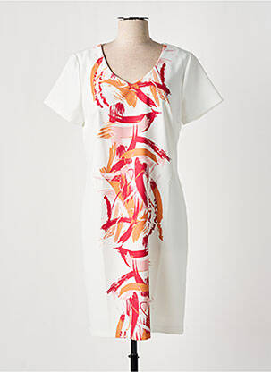 Robe mi-longue imprimé fantaisie manches courtes blanc GREGORY PAT femme
