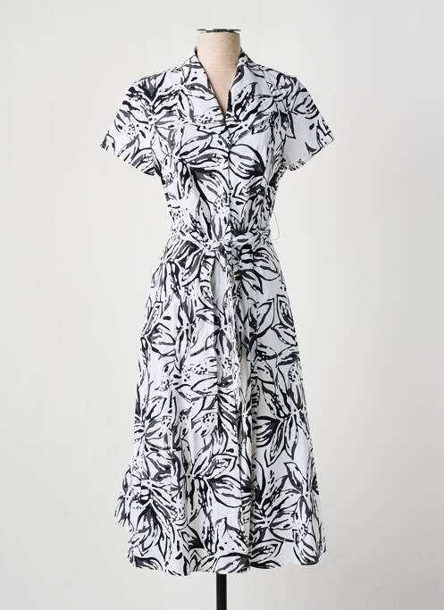 Robe mi-longue imprimé fantaisie manches courtes blanc JOSEPH RIBKOFF femme