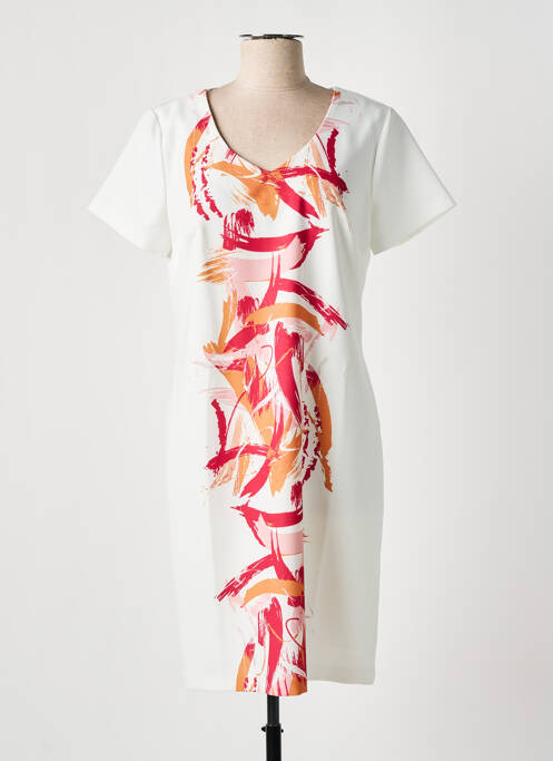 Robe mi-longue imprimé fantaisie manches courtes blanc GREGORY PAT femme