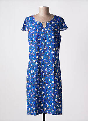 Robe mi-longue imprimé fleurs manches courtes bleu GUY DUBOUIS femme