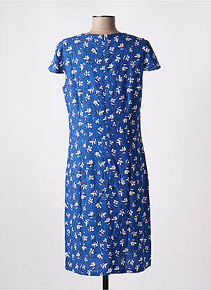 Robe mi-longue imprimé fleurs manches courtes bleu GUY DUBOUIS femme