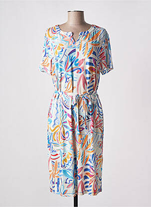 Robe mi-longue imprimé fleurs manches courtes beige THOMAS RABE femme