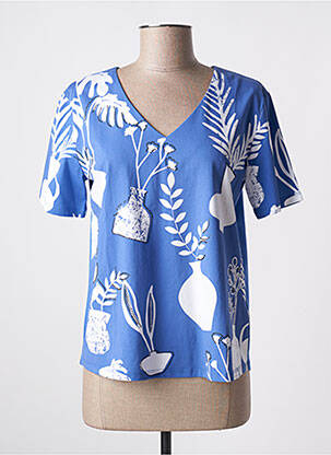 T-shirt imprimé fantaisie manches courtes bleu LEO & UGO femme