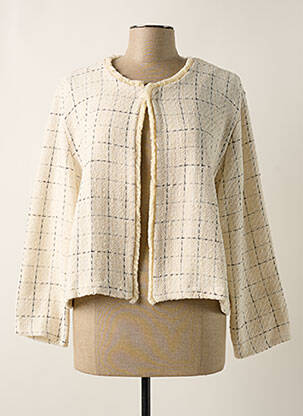 Veste casual col rond beige LEO & UGO femme