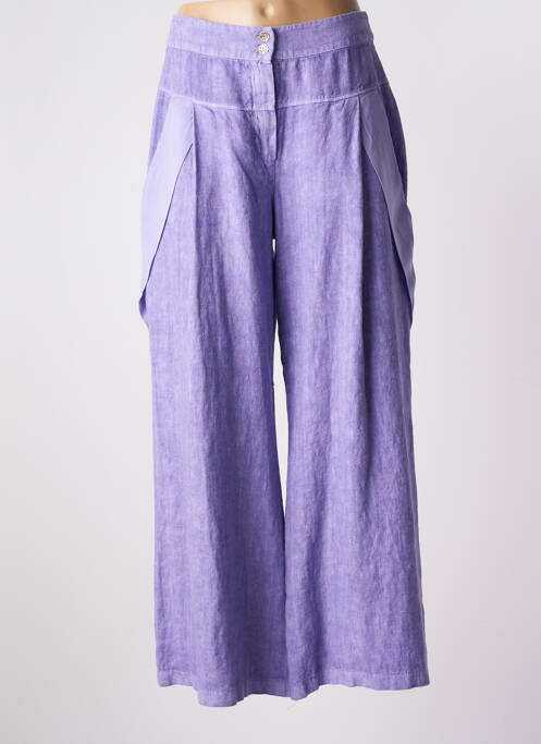 Pantalon large fermeture zippée sous rabat boutonné taille haute violet ELISA CAVALETTI femme