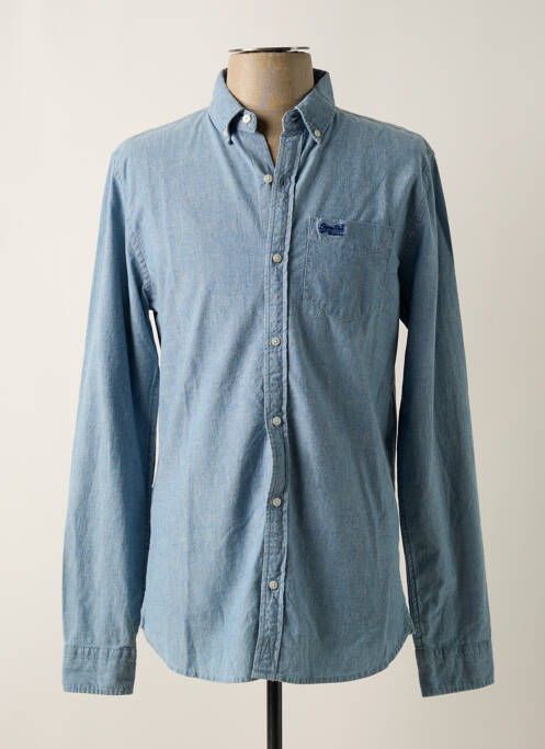 Chemise manches longues coupe droite bleu SUPERDRY homme