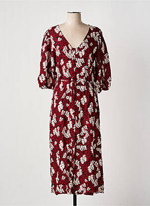 Robe longue tissage popeline manches 3/4 rouge GRACE & MILA femme
