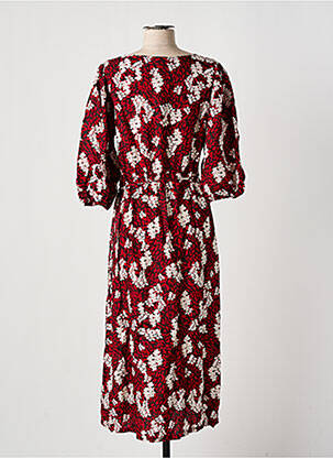 Robe longue tissage popeline manches 3/4 rouge GRACE & MILA femme