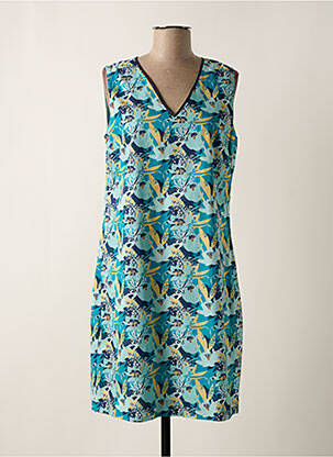 Robe mi-longue imprimé fleurs sans manche bleu LA FIANCEE DU MEKONG femme