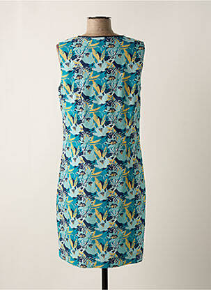 Robe mi-longue imprimé fleurs sans manche bleu LA FIANCEE DU MEKONG femme