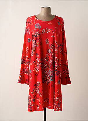 Robe mi-longue imprimé fleurs manches longues rouge LA FIANCEE DU MEKONG femme