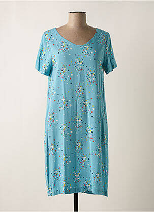 Robe mi-longue imprimé fleurs manches courtes bleu LILY & ME femme