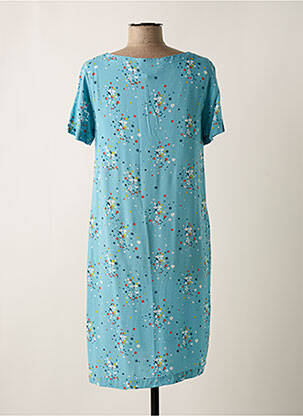 Robe mi-longue imprimé fleurs manches courtes bleu LILY & ME femme