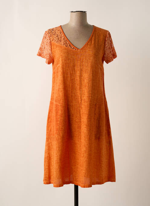 Robe mi-longue orange MALOKA pour femme