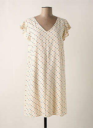 Robe mi-longue tissage crêpe manches courtes beige MD'M femme