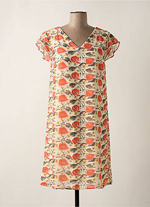 Robe mi-longue coupe évasée manches courtes orange MD'M femme