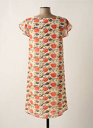 Robe mi-longue imprimé fantaisie manches courtes orange MD'M femme