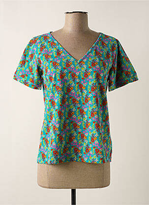 Blouse col v manches courtes bleu PRINCESSE NOMADE femme