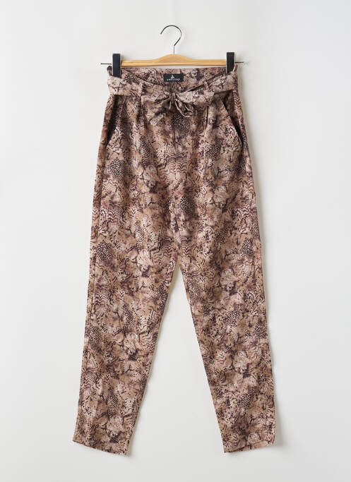 Pantalon droit tissage crêpe taille haute marron ONE STEP femme