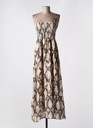 Robe longue manches bretelles ajustables fines bretelles beige ONLY femme