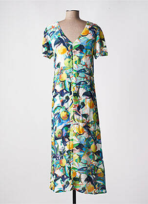Robe longue manches courtes manches courtes bleu DOLCEZZA femme