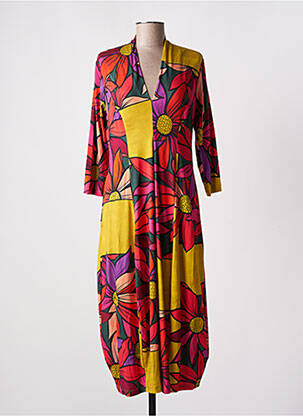 Robe mi-longue imprimé fleurs manches 3/4 rouge ALEMBIKA femme
