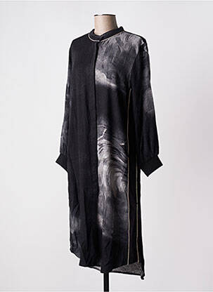 Robe mi-longue imprimé fantaisie manches longues noir NÜ femme