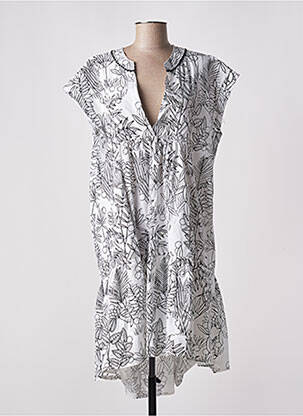 Robe mi-longue imprimé fleurs manches courtes blanc B.YU femme
