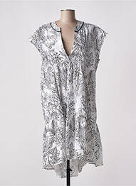 Robe mi-longue imprimé fleurs manches courtes blanc B.YU femme