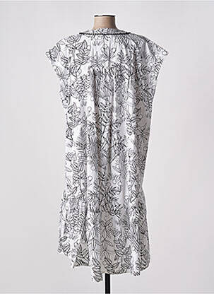 Robe mi-longue imprimé fleurs manches courtes blanc B.YU femme