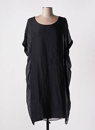 Robe mi-longue coupe fluide manches courtes noir B.YU femme