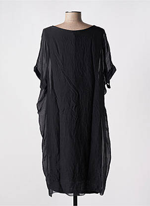 Robe mi-longue coupe fluide manches courtes noir B.YU femme