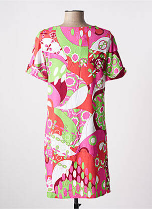 Robe courte imprimé fleurs manches courtes rose MADEMOISELLE SANS GÊNE femme