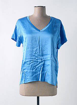 Blouse col v manches courtes bleu LEO & UGO femme