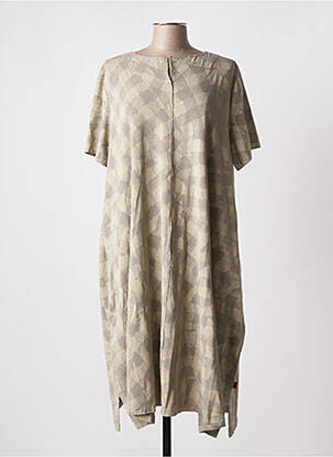 Robe mi-longue imprimé fantaisie manches courtes beige VETONO femme