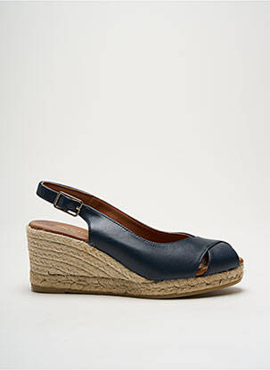 Espadrilles tissage satiné talon de 4 à 6cm bleu LA MAISON DE L'ESPADRILLE femme