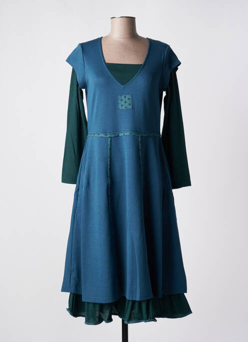 Robe longue bleu NID D'ABEILLE pour femme