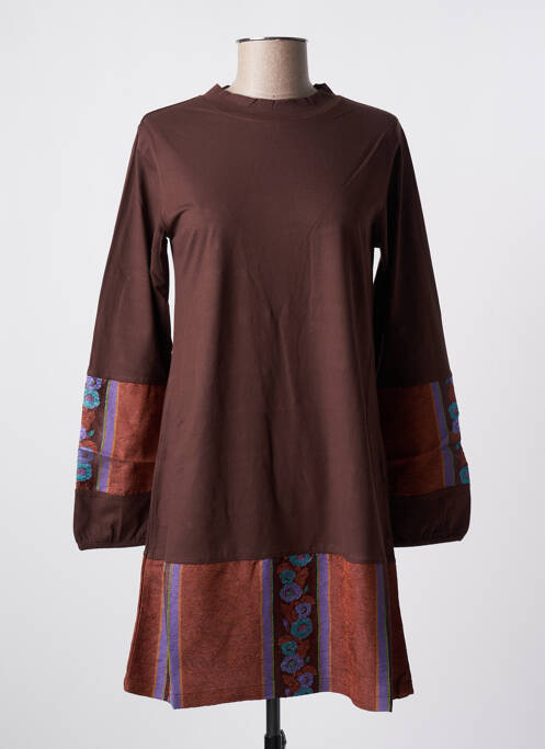 Robe mi-longue marron NID D'ABEILLE pour femme