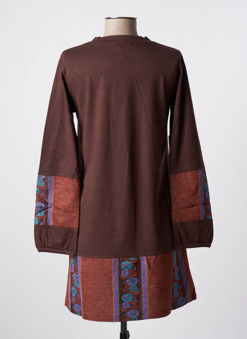 Robe mi-longue marron NID D'ABEILLE pour femme