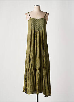 Robe longue manches bretelles ajustables fines bretelles vert PINK P femme