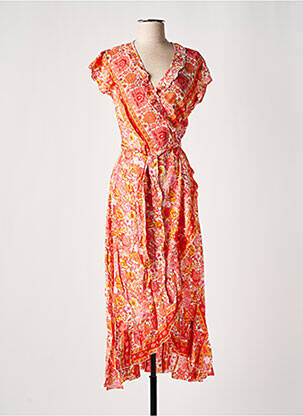 Robe longue manches courtes manches courtes orange LARA-ETHNICS femme