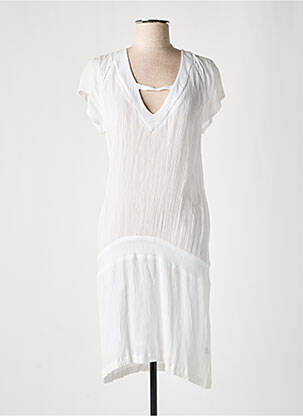Robe mi-longue tissage crêpe manches courtes blanc PINK P femme