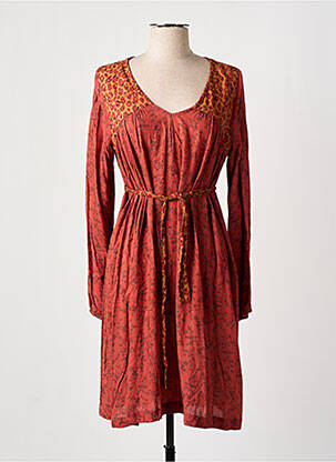 Robe mi-longue imprimé fleurs manches longues marron BANANA MOON femme