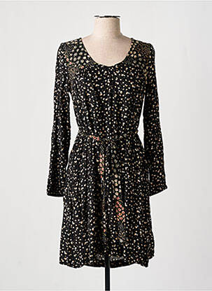 Robe mi-longue imprimé fleurs manches longues noir BANANA MOON femme