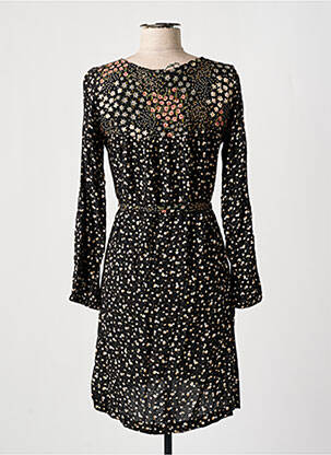 Robe mi-longue imprimé fleurs manches longues noir BANANA MOON femme